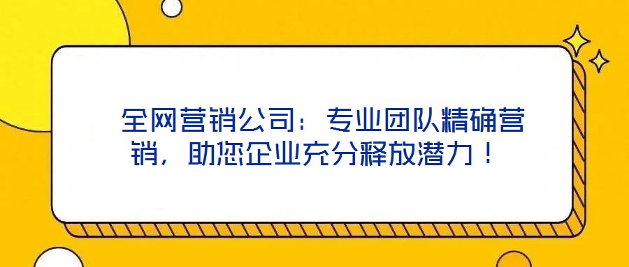  全網(wǎng)營銷公司：專業(yè)團(tuán)隊(duì)精確營銷，助您企業(yè)充分釋放潛力！