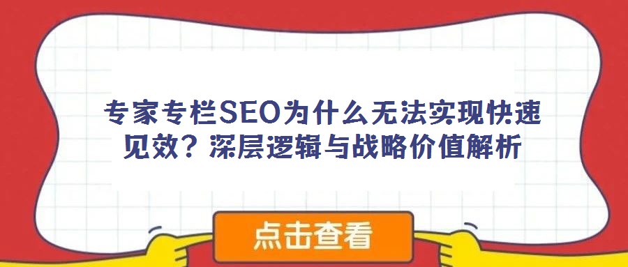 專家專欄SEO為什么無法實現(xiàn)快速見效？深層邏輯與戰(zhàn)略價值解析